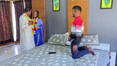 Indian Real Sex, Husband & Wife & Stepson, Threesome Hardcore Sex MILF Mom Sex