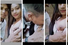 Desi boy pressing her girlfriend tight boobs and sucking